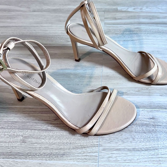 Stuart Weitzman nude leather sandals  double ankle strap 7.5 - Picture 1 of 5